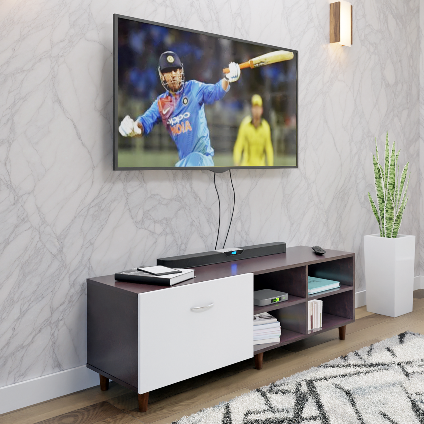 TV Unit | 1 Drawer, Open Shelves | Dual Color TV & Entertainment Unit VIKI FURNITURE Dark Wenge with Frosty White