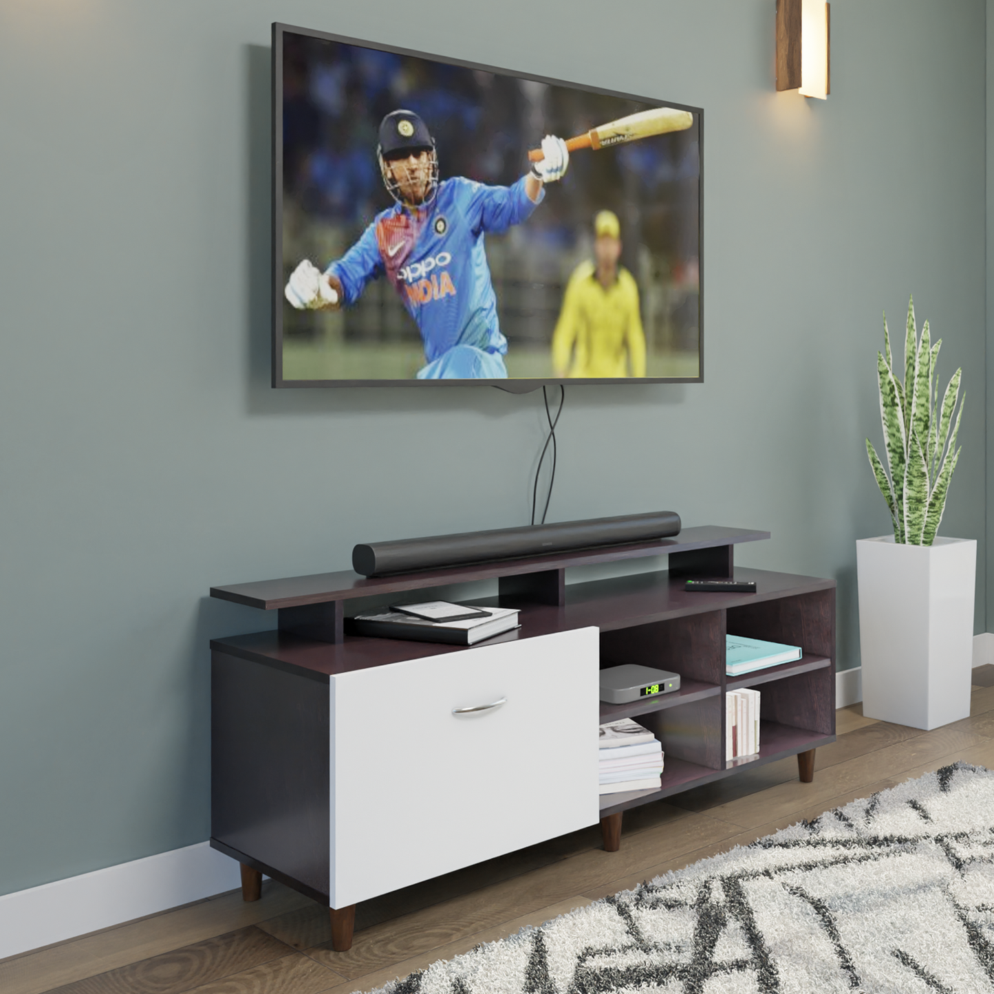 TV Unit | 1 Drawer, Open Shelves & Extension | Dual Color TV & Entertainment Unit VIKI FURNITURE Dark Wenge with Frosty White