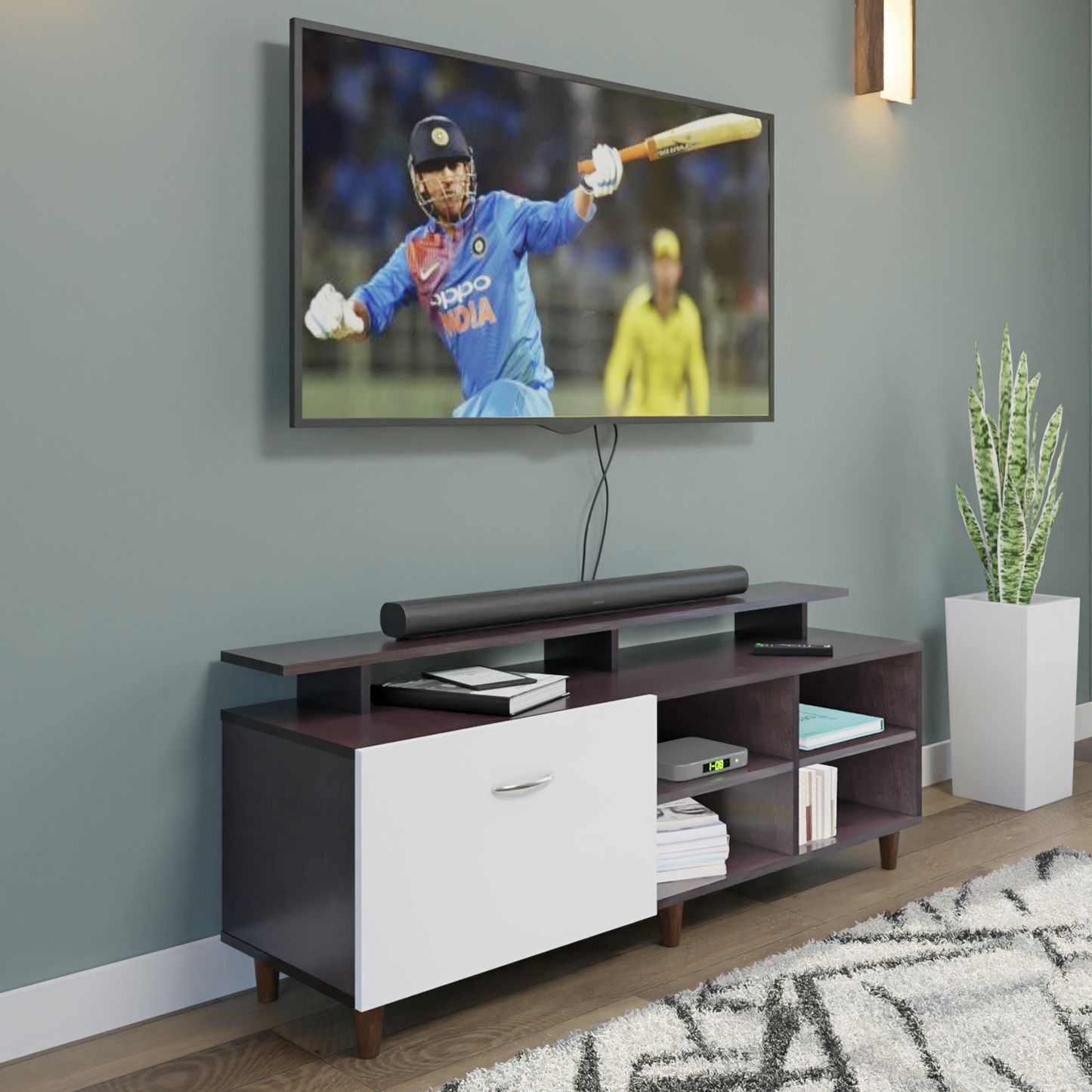 TV Unit | 1 Door, Open Shelves & Extension | Dual Color TV & Entertainment Unit VIKI FURNITURE