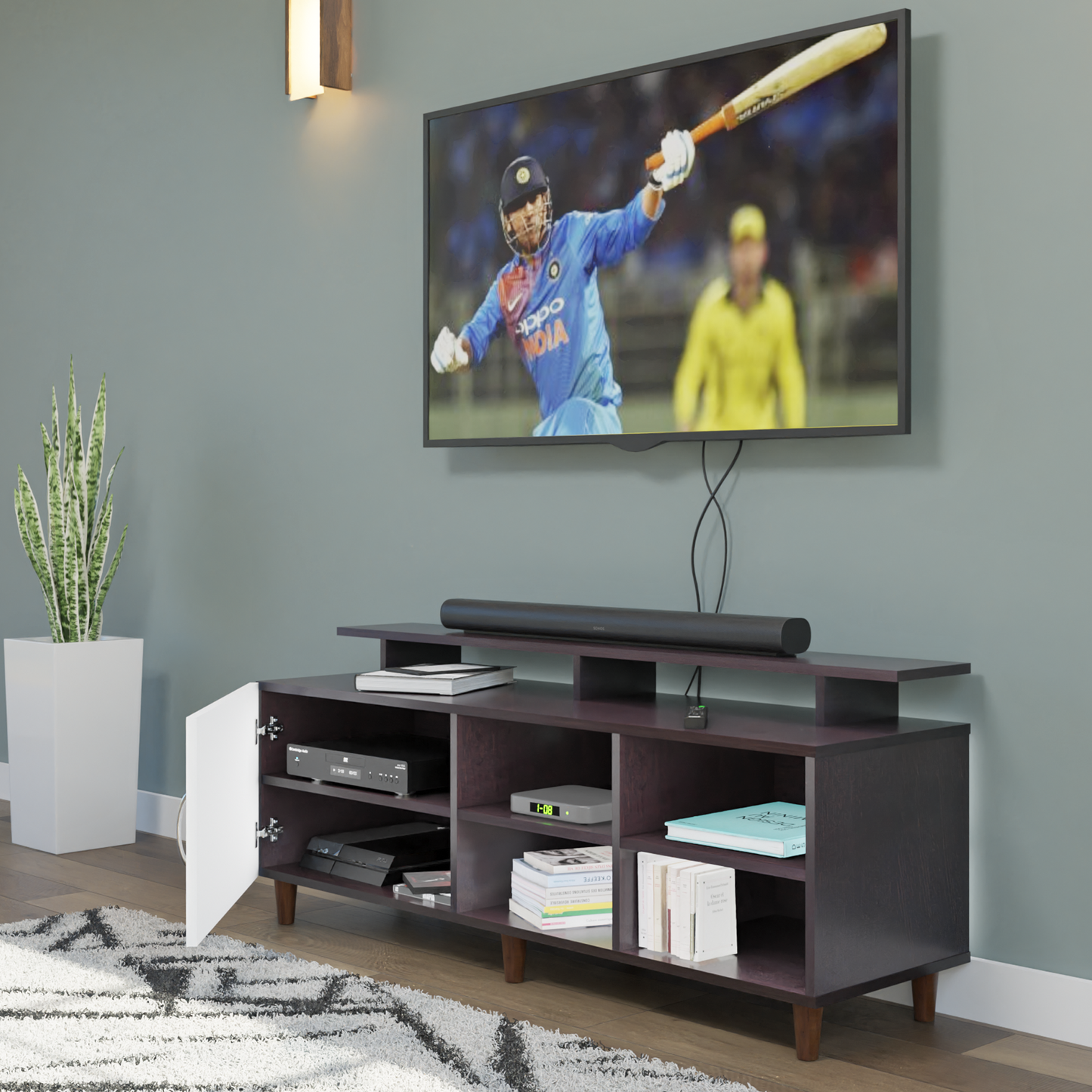 TV Unit | 1 Door, Open Shelves & Extension | Dual Color TV & Entertainment Unit VIKI FURNITURE