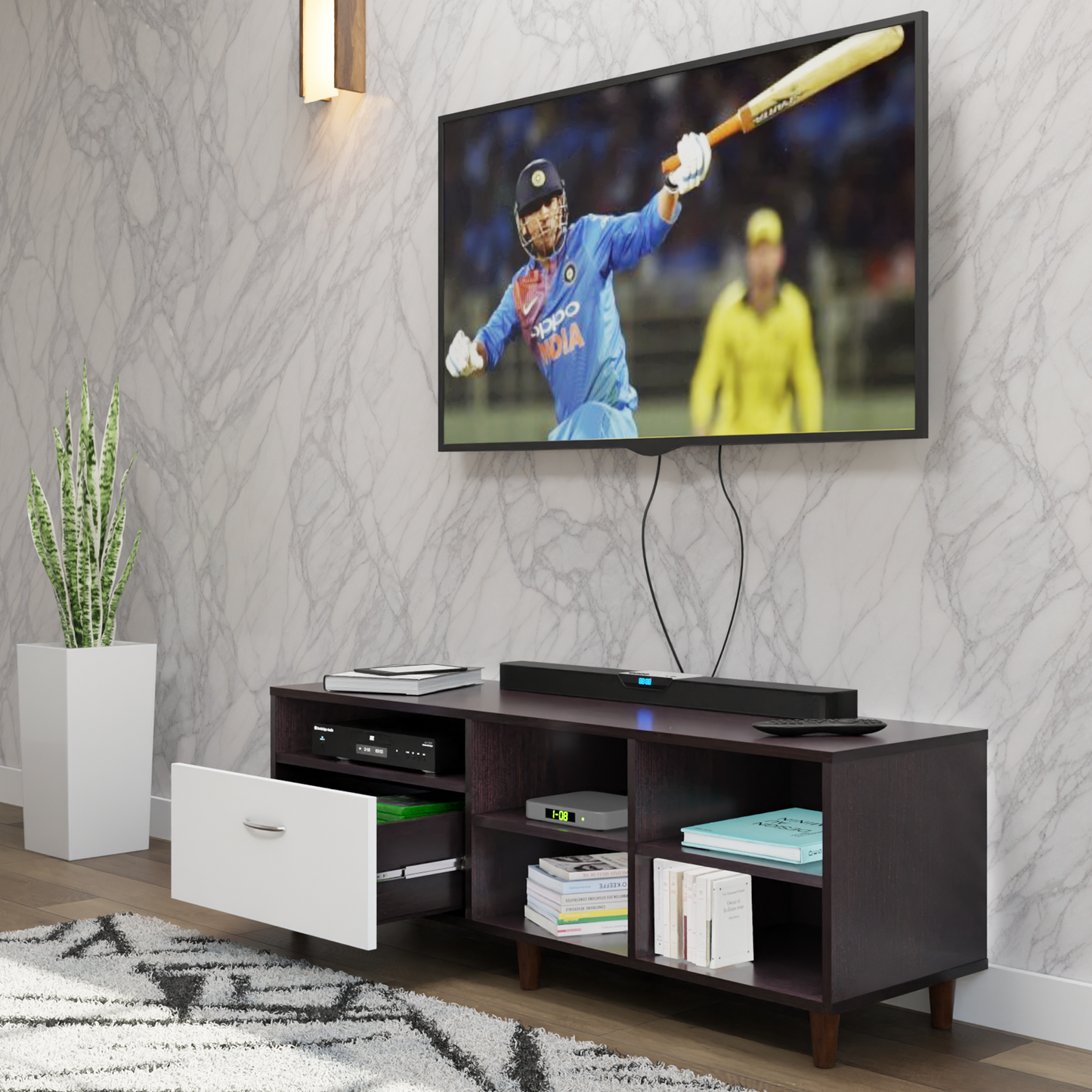 TV Unit | 1 Drawer, Shelf, Open Shelves & | Dual Color TV & Entertainment Unit VIKI FURNITURE