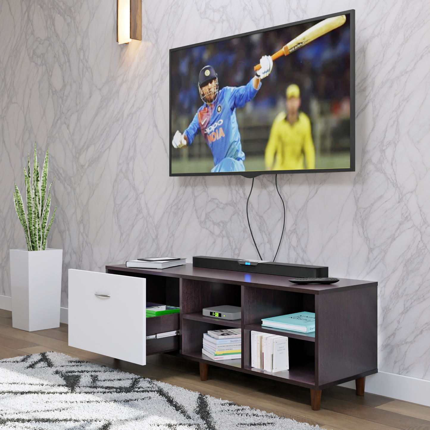 TV Unit | 1 Drawer, Open Shelves | Dual Color TV & Entertainment Unit VIKI FURNITURE