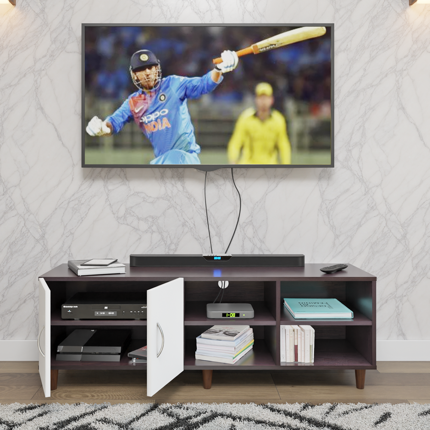 TV Unit | 2 Door, Open Shelves | Dual Color TV & Entertainment Unit VIKI FURNITURE