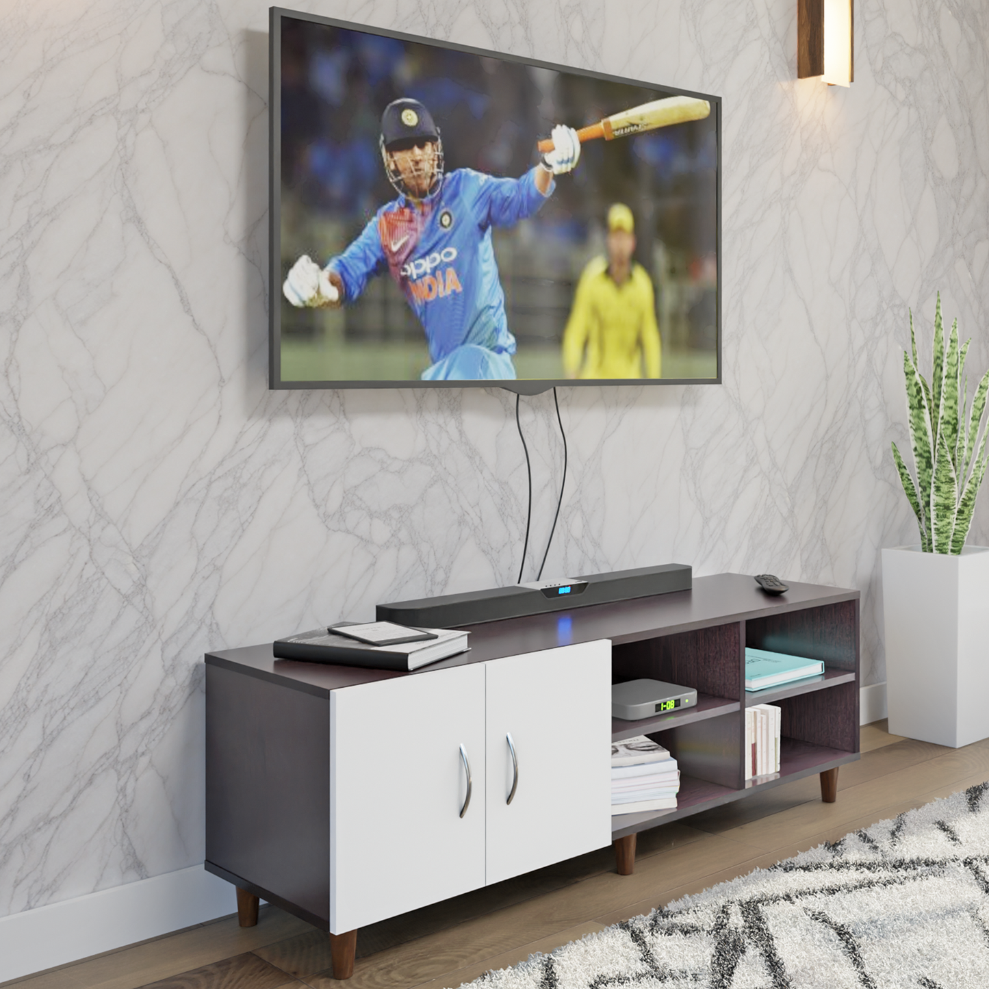 TV Unit | 2 Door, Open Shelves | Dual Color TV & Entertainment Unit VIKI FURNITURE Dark Wenge with Frosty White