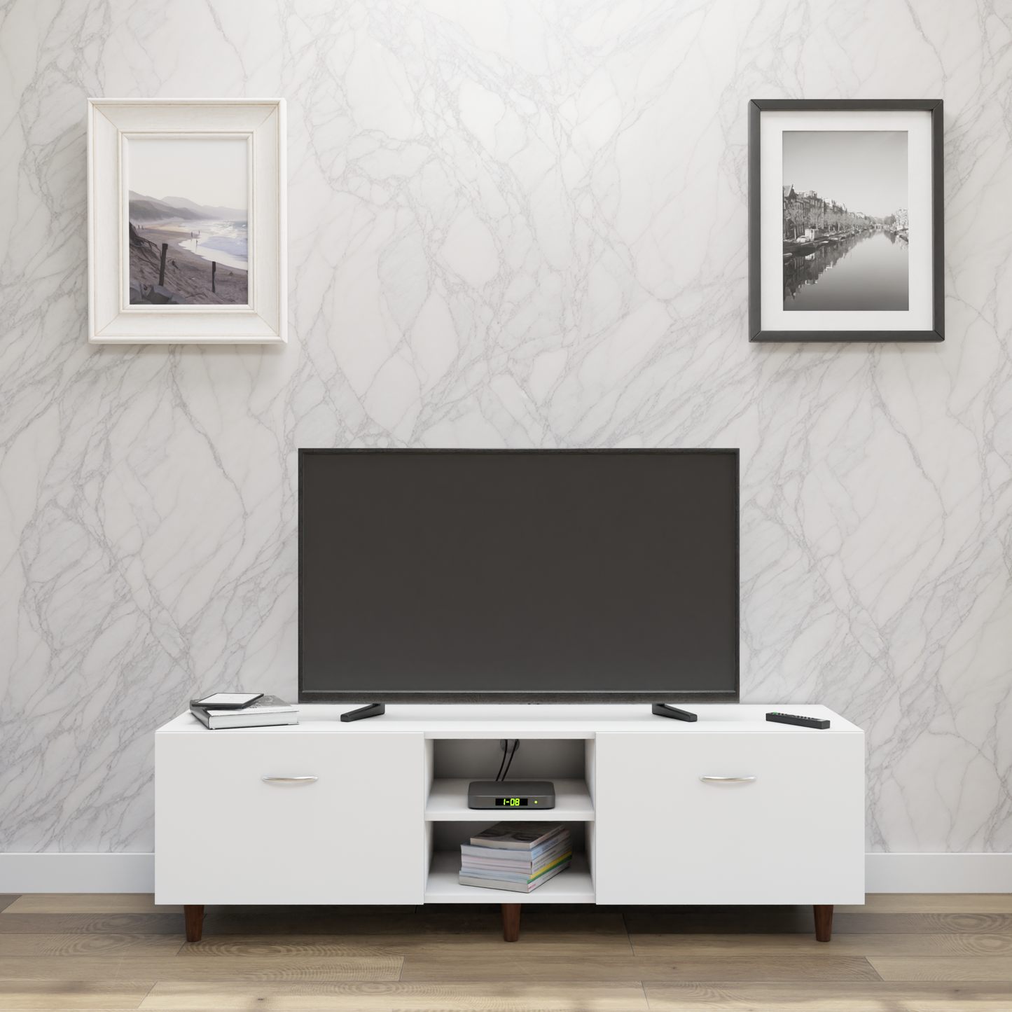 TV Unit | Drawers, Open Shelf | Single Color TV & Entertainment Unit VIKI FURNITURE Frosty White