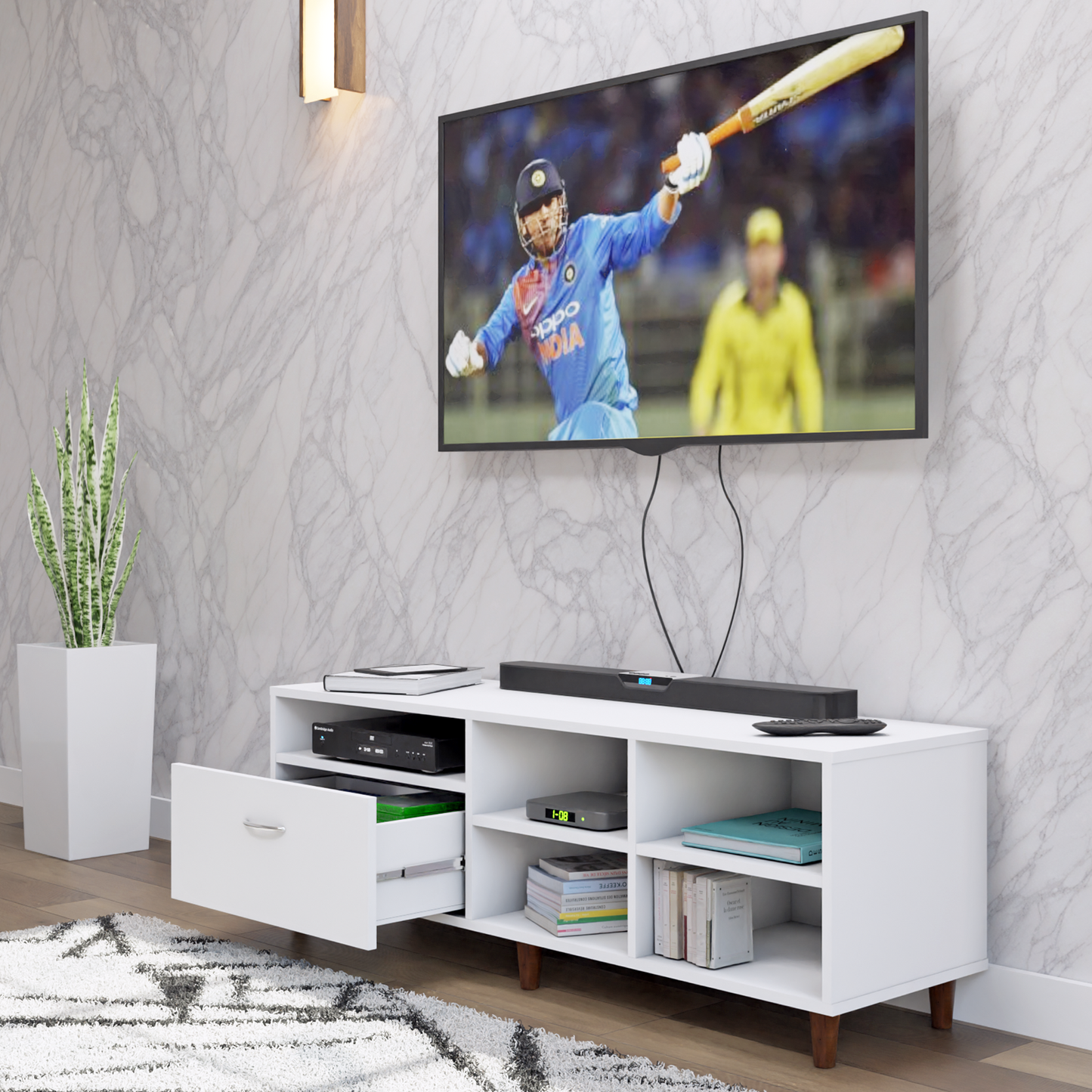 TV Unit | 1 Drawer, Shelf, Open Shelves | Single Color TV & Entertainment Unit VIKI FURNITURE