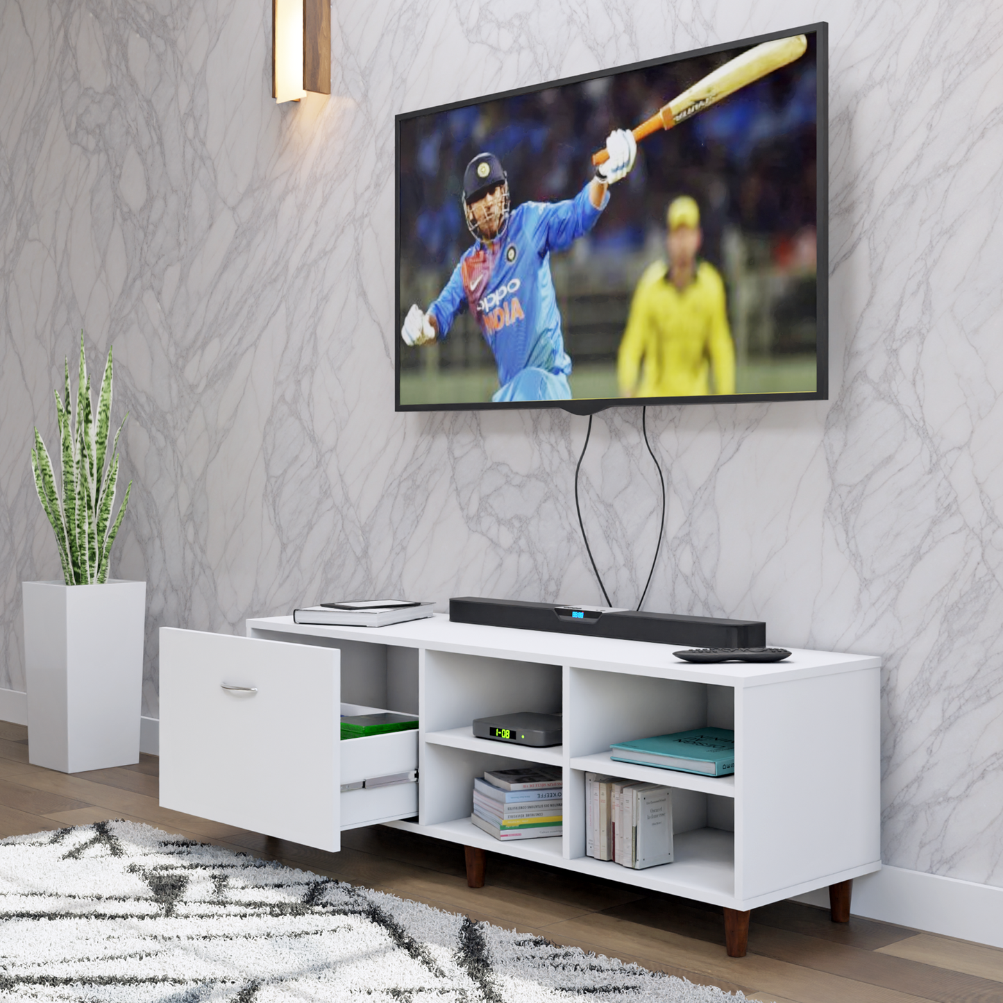 TV Unit | 1 Drawer, Open Shelves | Single Color TV & Entertainment Unit VIKI FURNITURE