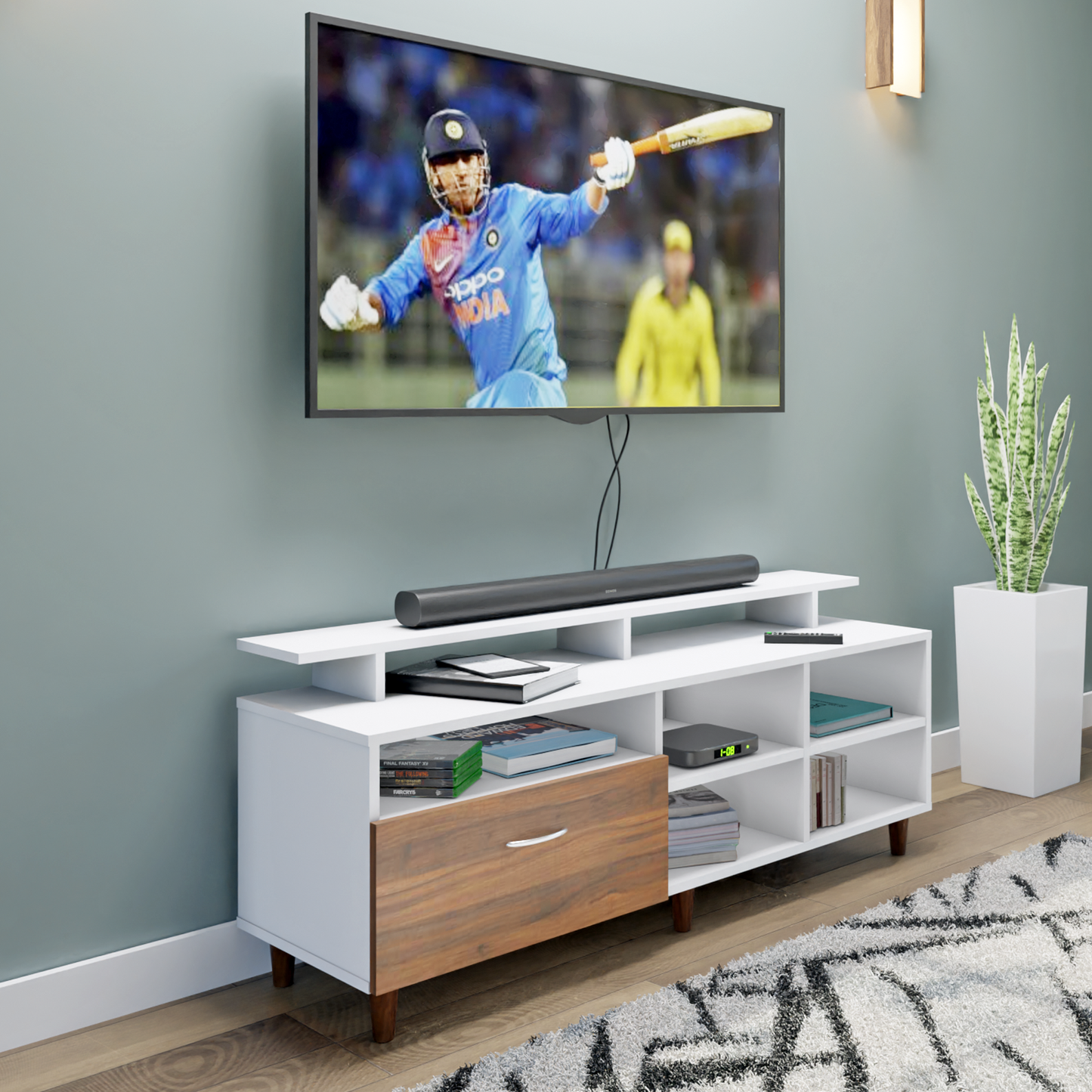 TV Unit | 1 Drawer, Shelf, Open Shelves & Extension | Dual Color TV & Entertainment Unit VIKI FURNITURE