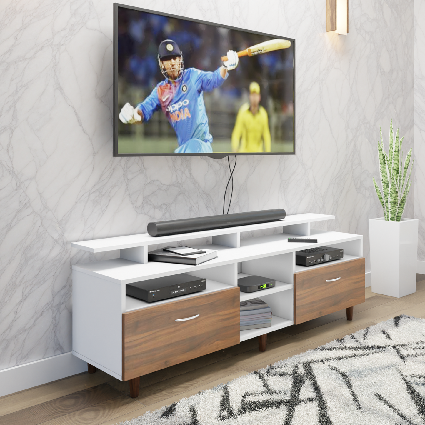 TV Unit | 2 Drawers, Open Shelves & Extension | Dual Color TV & Entertainment Unit VIKI FURNITURE