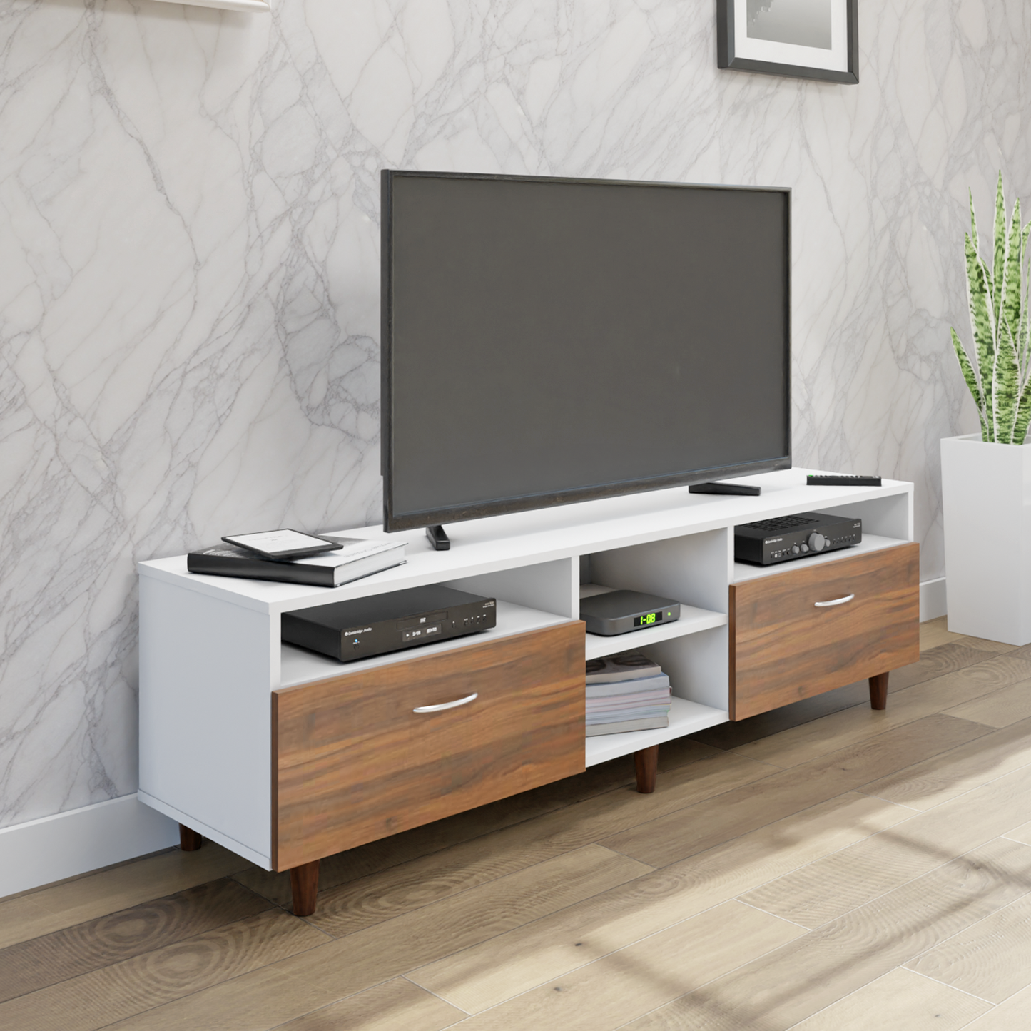 TV Unit | 2 Drawers, Open Shelves | Dual Color TV & Entertainment Unit VIKI FURNITURE