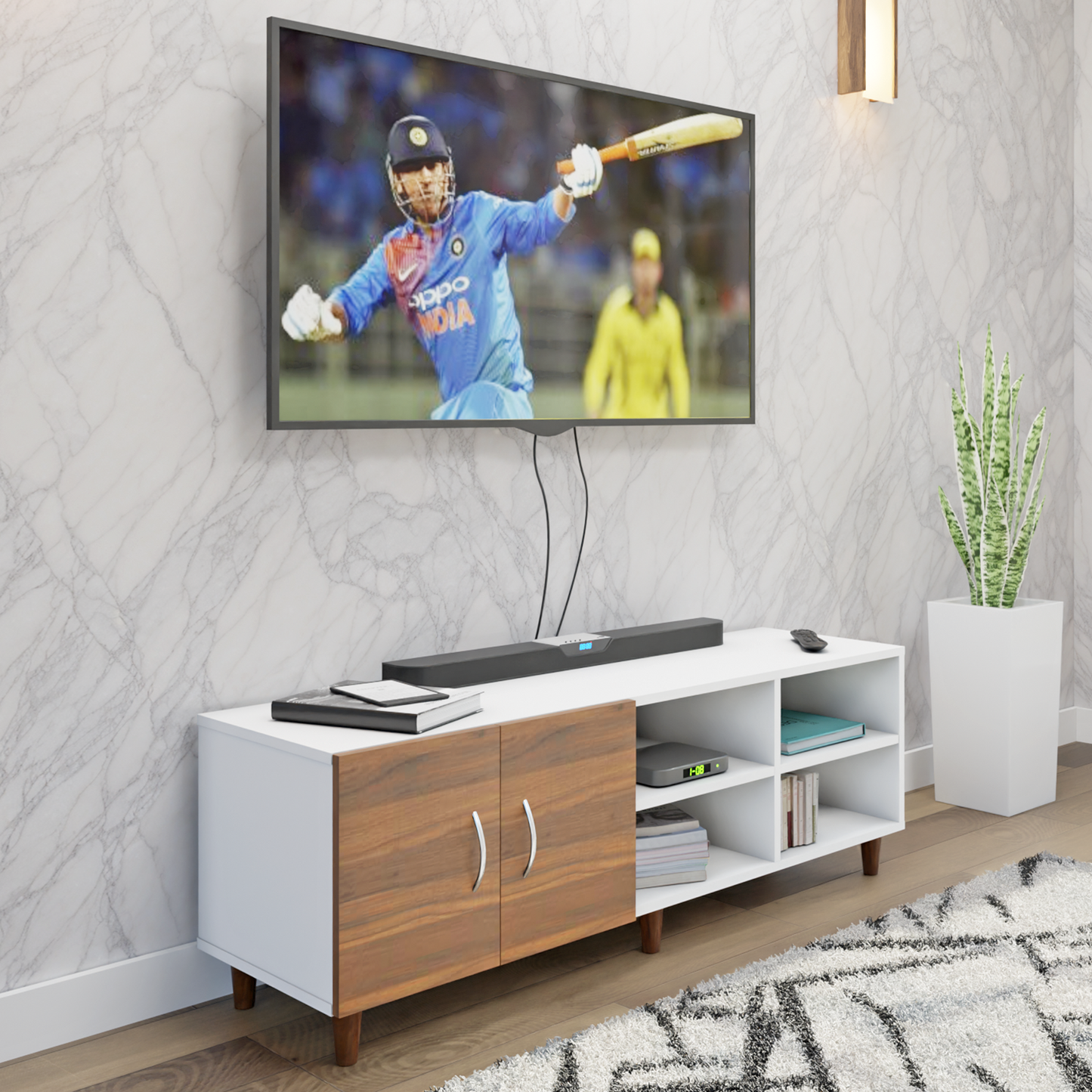 TV Unit | 2 Door, Open Shelves | Dual Color TV & Entertainment Unit VIKI FURNITURE