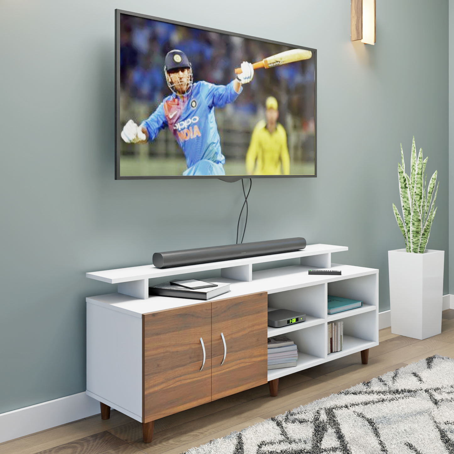 TV Unit | 2 Door, Open Shelves & Extension | Dual Color TV & Entertainment Unit VIKI FURNITURE