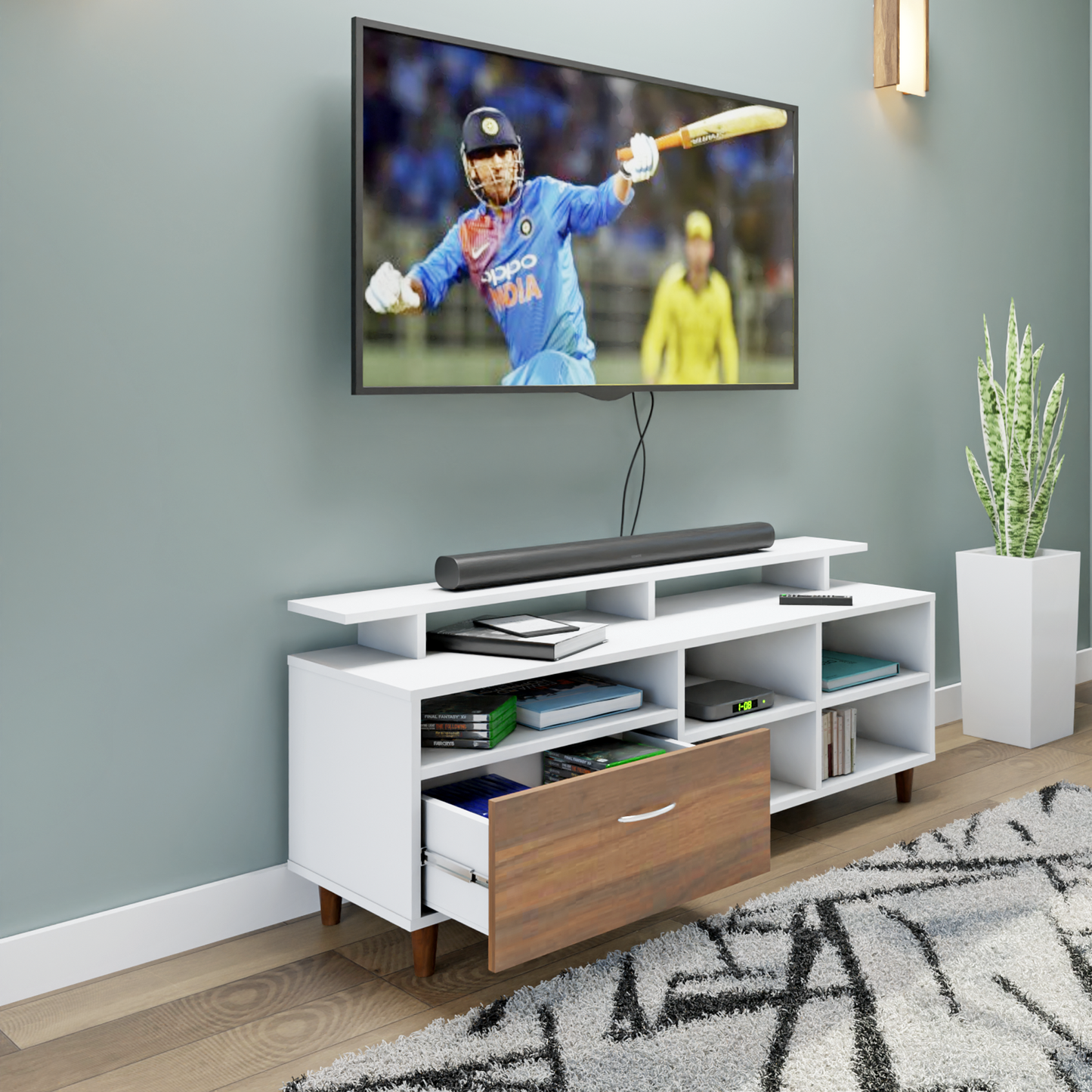 TV Unit | 1 Drawer, Shelf, Open Shelves & Extension | Dual Color TV & Entertainment Unit VIKI FURNITURE