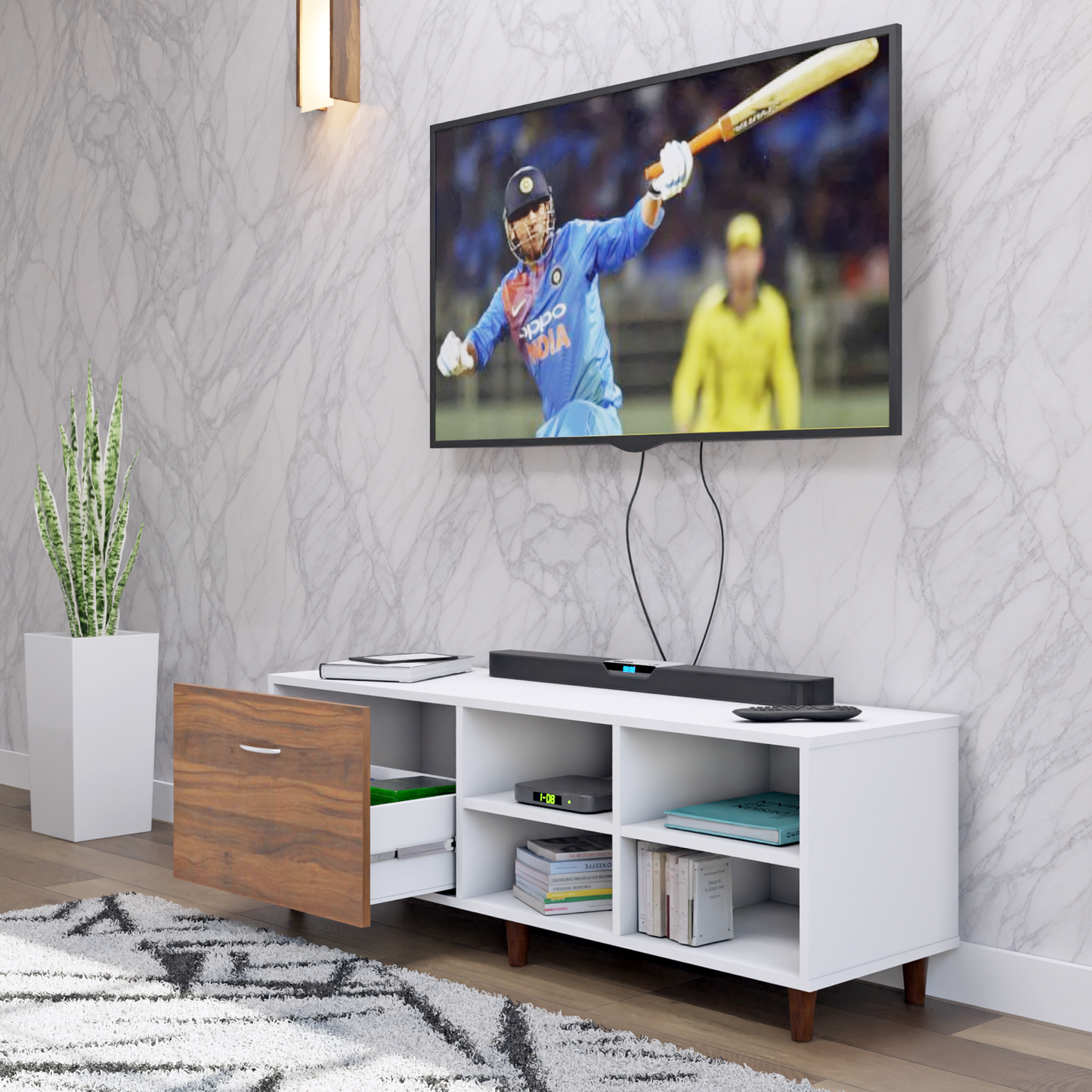 TV Unit | 1 Drawer, Open Shelves | Dual Color TV & Entertainment Unit VIKI FURNITURE