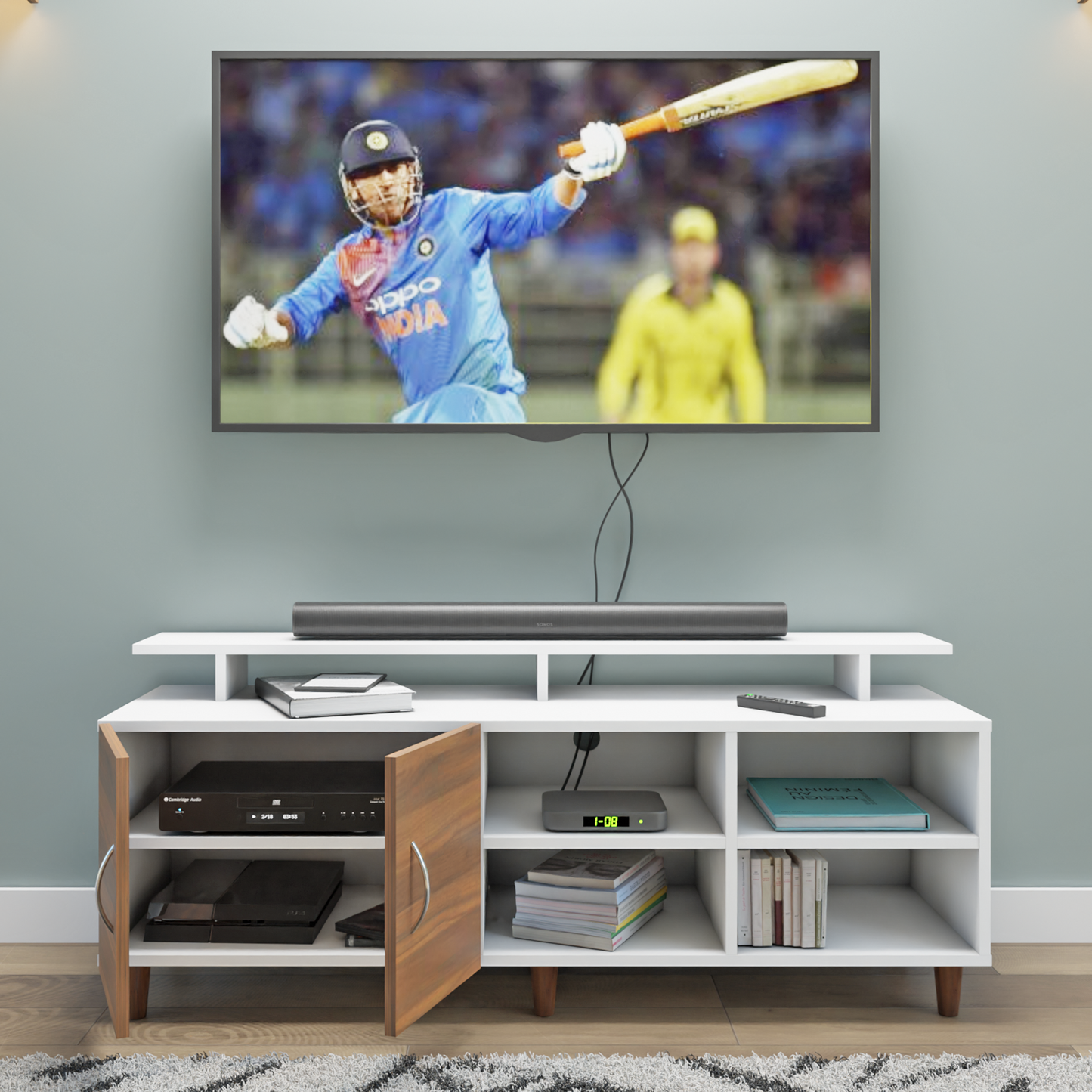 TV Unit | 2 Door, Open Shelves & Extension | Dual Color TV & Entertainment Unit VIKI FURNITURE