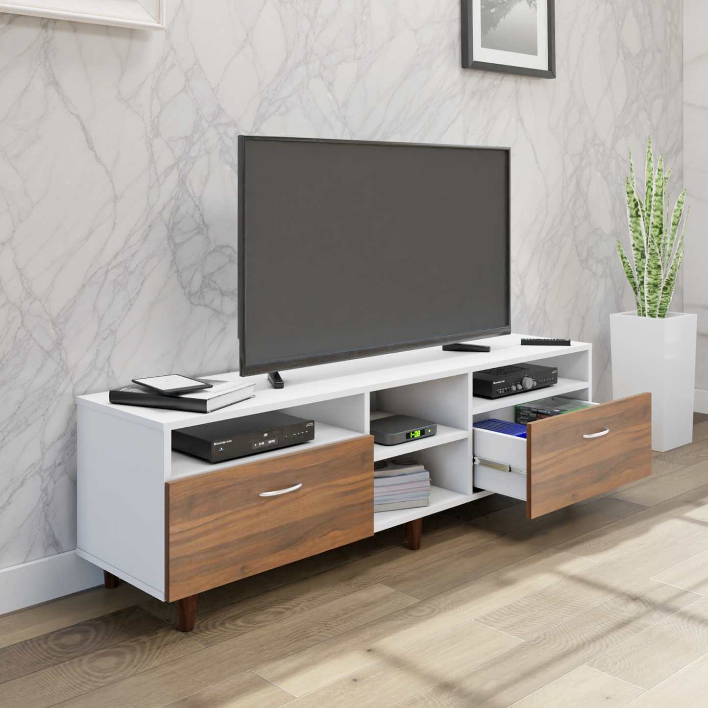 TV Unit | 2 Drawers, Open Shelves | Dual Color TV & Entertainment Unit VIKI FURNITURE