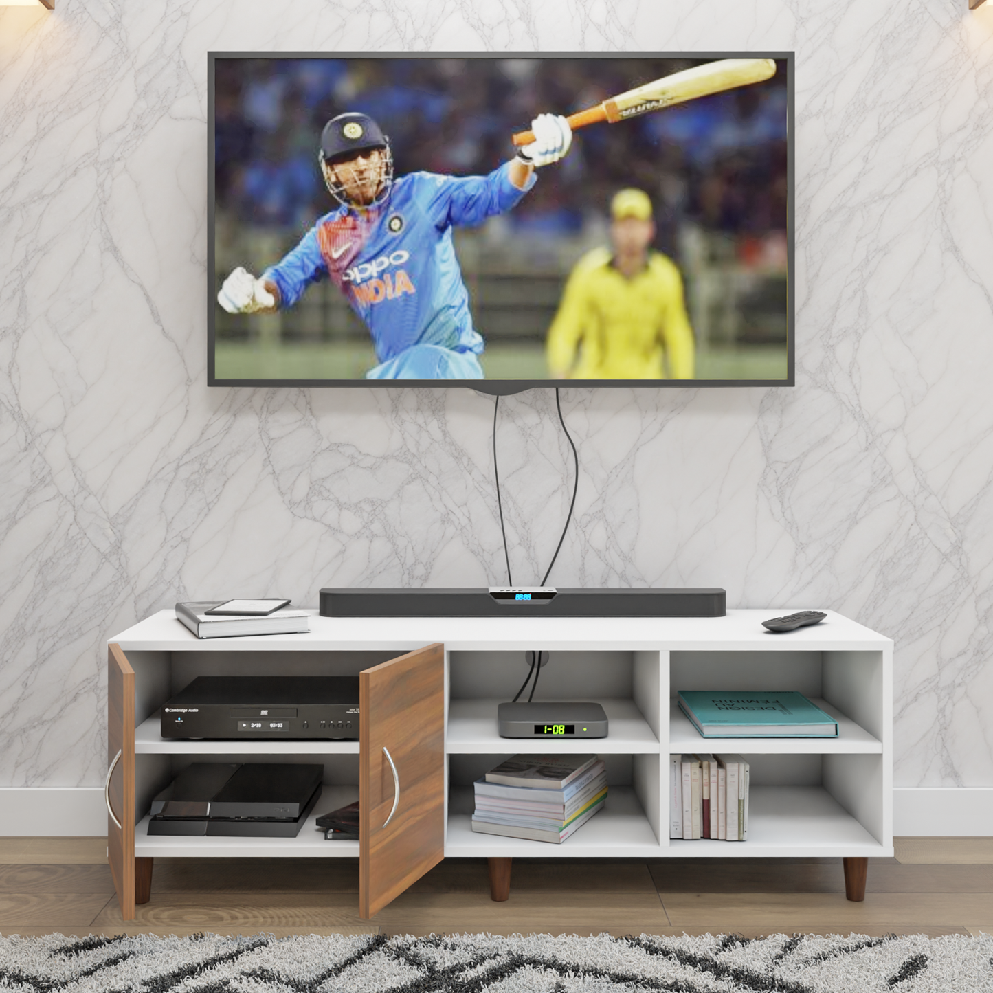 TV Unit | 2 Door, Open Shelves | Dual Color TV & Entertainment Unit VIKI FURNITURE