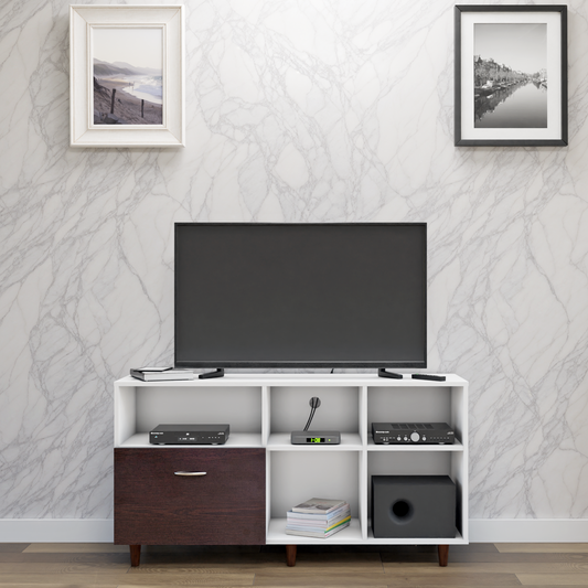 TV Unit | 1 Drawer, Shelf & Open Shelves | Dual Color TV & Entertainment Unit VIKI FURNITURE