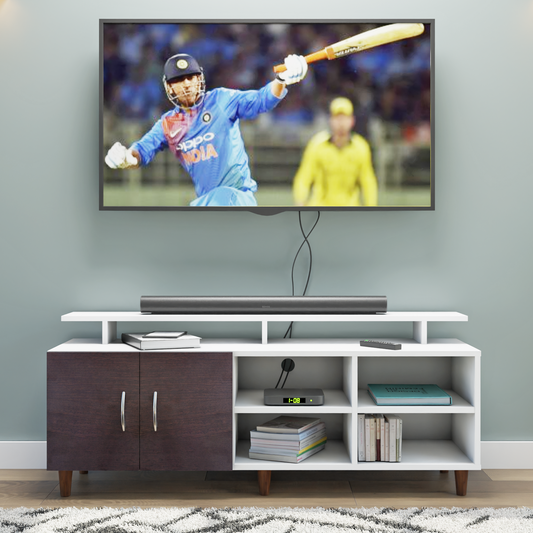 TV Unit | 2 Door, Open Shelves & Extension | Dual Color TV & Entertainment Unit VIKI FURNITURE