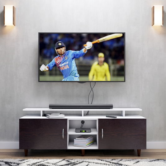 TV unit | 2 Doors, Open Shelves & Extension | Dual Color TV & Entertainment Unit VIKI FURNITURE Frosty White with Dark Wenge