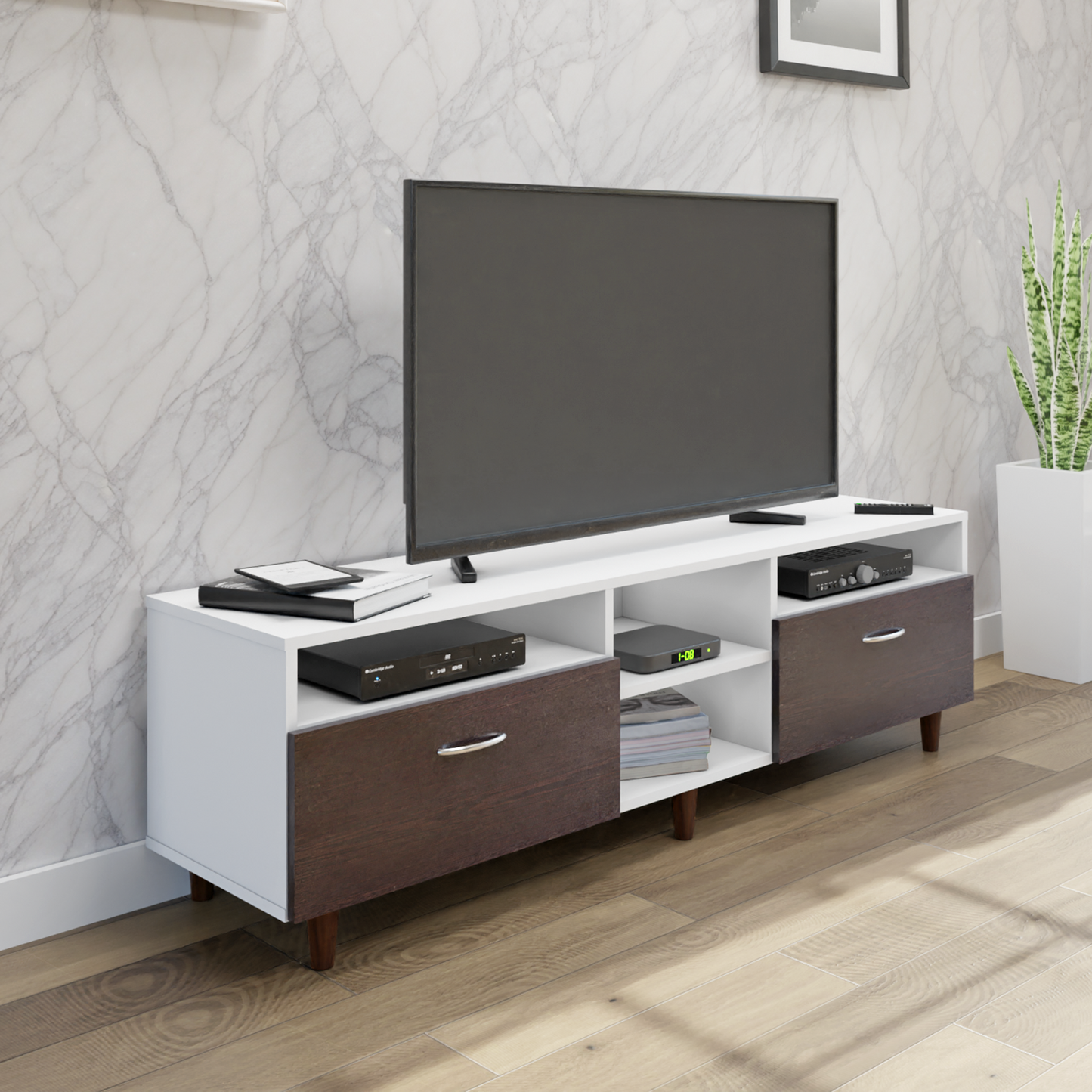 TV Unit | 2 Drawers, Open Shelves | Dual Color TV & Entertainment Unit VIKI FURNITURE