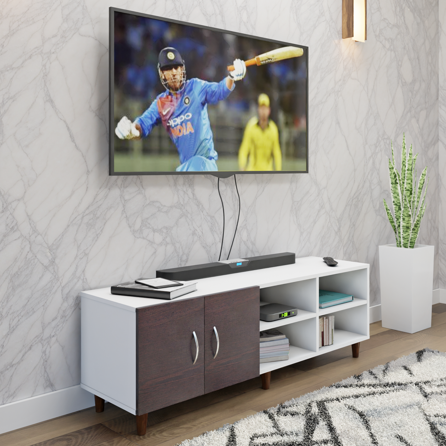 TV Unit | 2 Door, Open Shelves | Dual Color TV & Entertainment Unit VIKI FURNITURE