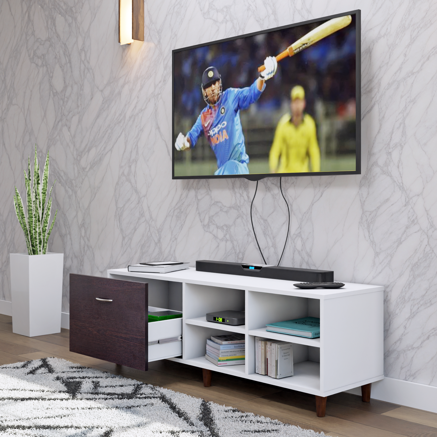 TV Unit | 1 Drawer, Open Shelves | Dual Color TV & Entertainment Unit VIKI FURNITURE