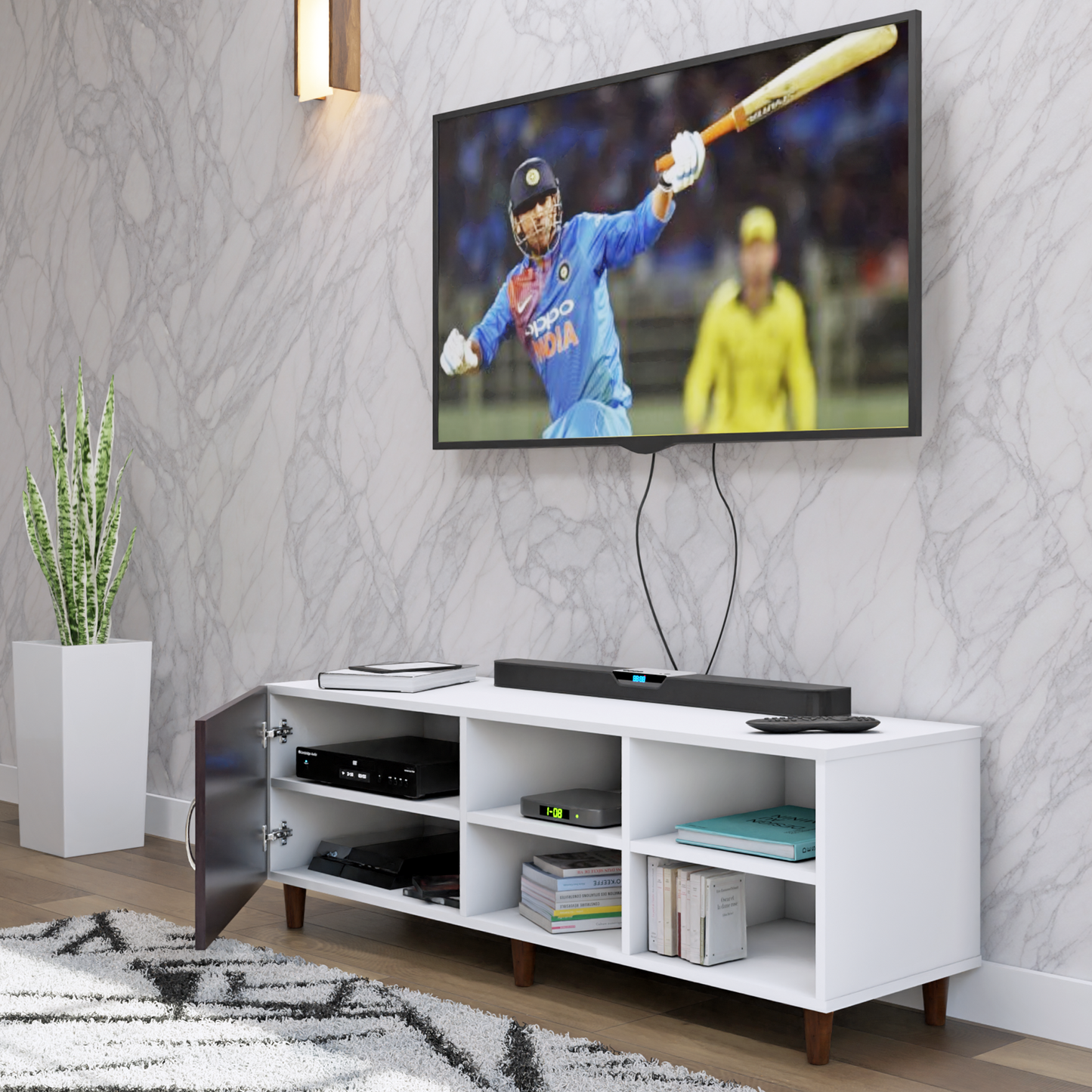 TV Unit | 1 Door, Open Shelves | Dual Color TV & Entertainment Unit VIKI FURNITURE