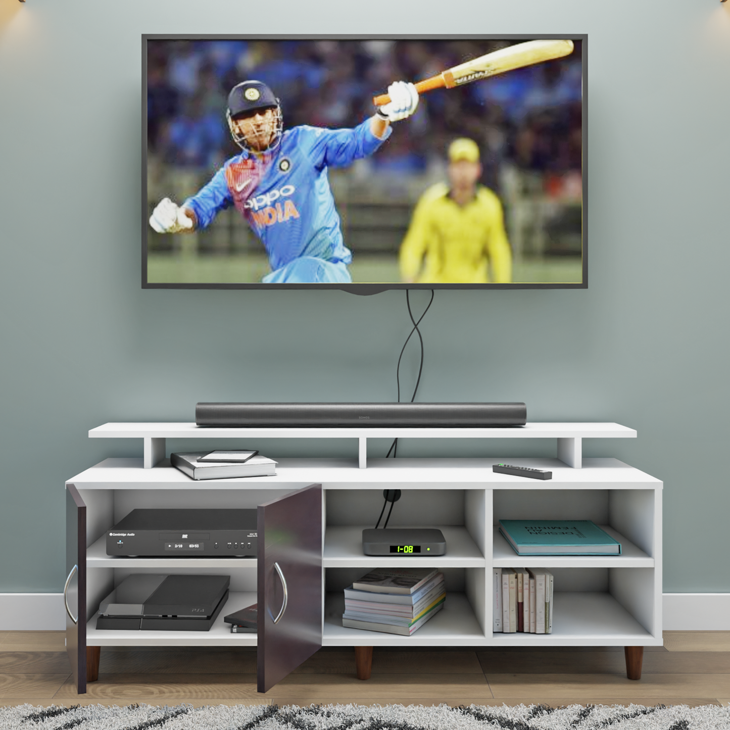 TV Unit | 2 Door, Open Shelves & Extension | Dual Color TV & Entertainment Unit VIKI FURNITURE