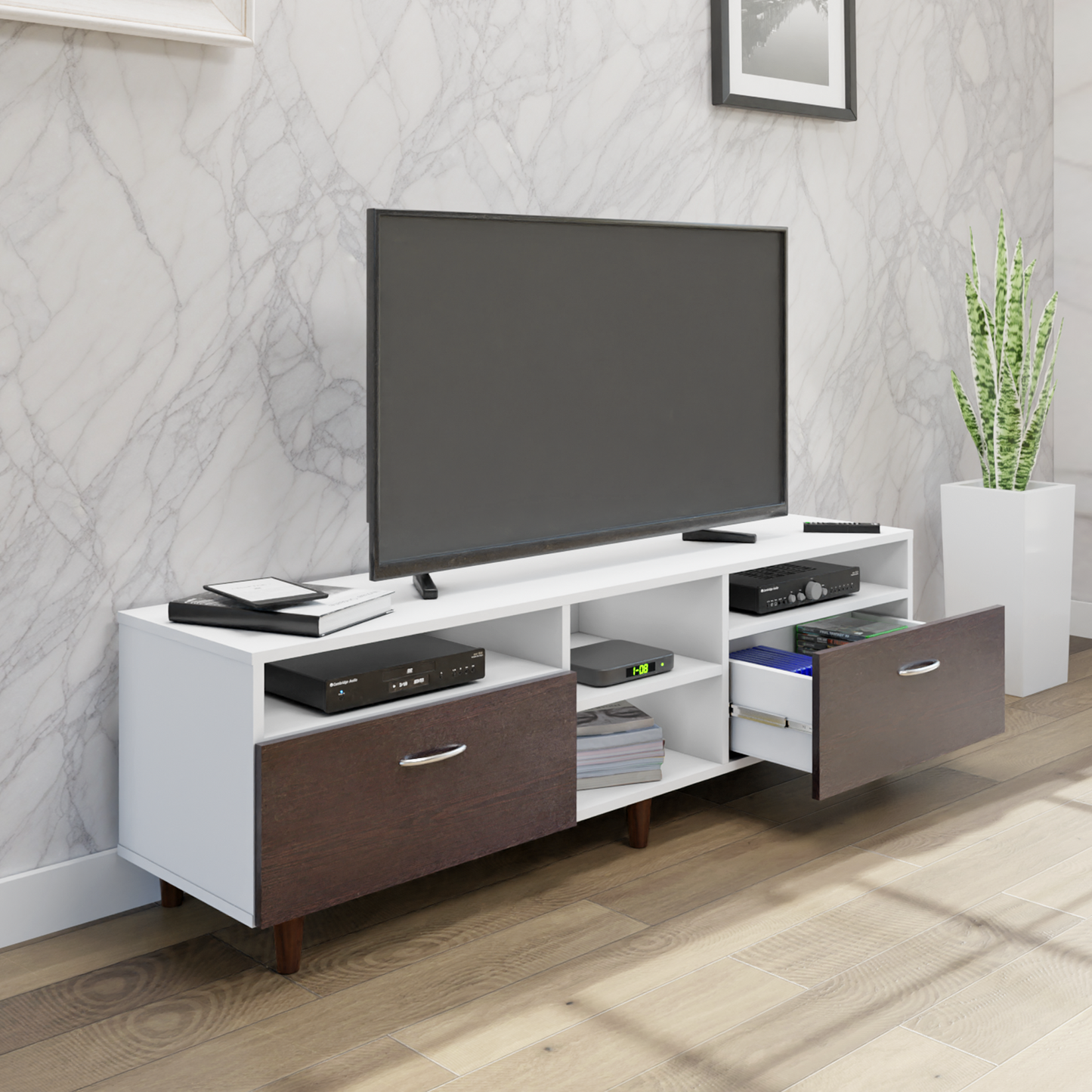 TV Unit | 2 Drawers, Open Shelves | Dual Color TV & Entertainment Unit VIKI FURNITURE