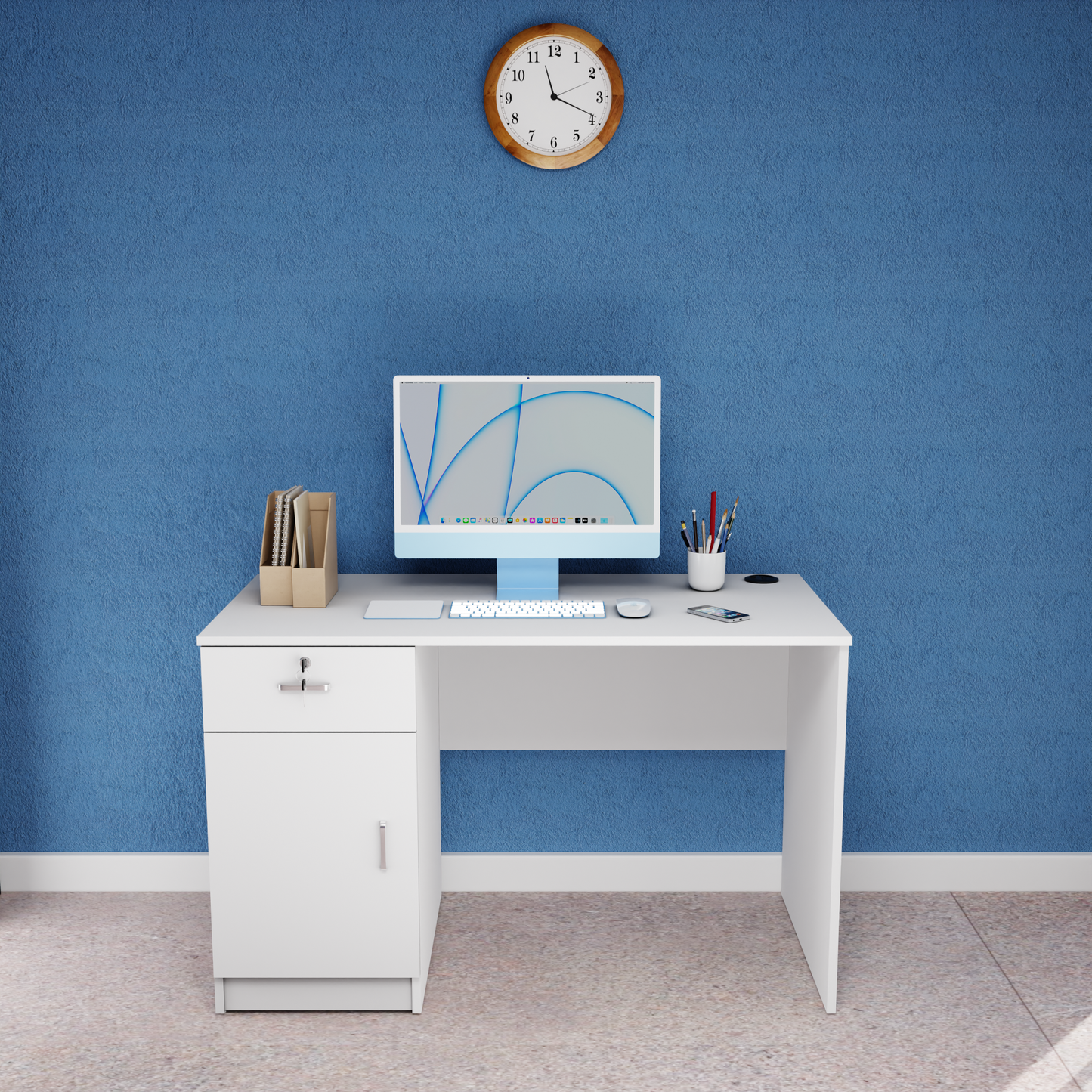 VIKI Engineered Wood Desk/Study Table 1 Drawer with 1 Door (Suede Finish, Frosty White and Wenge)