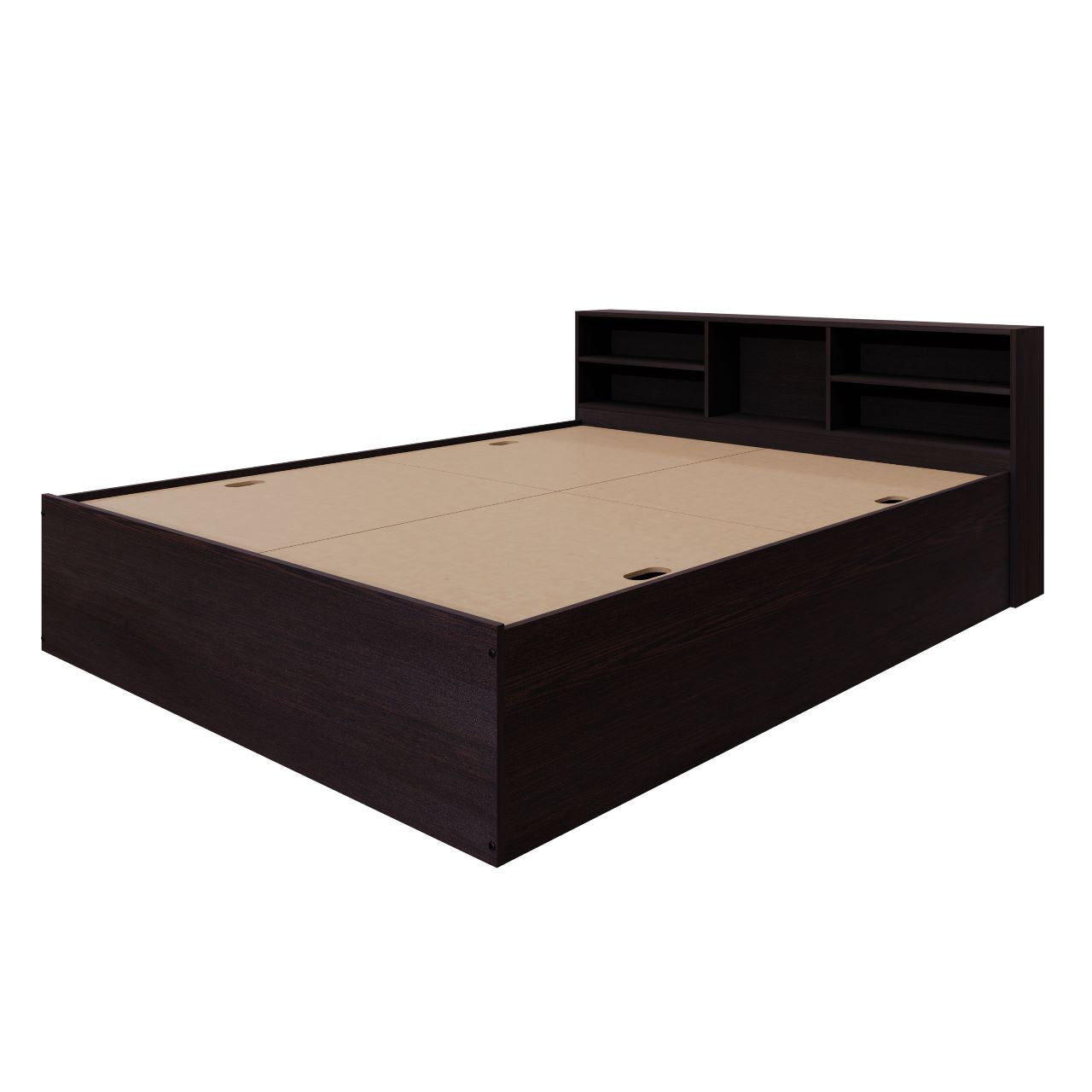 VIKI Engineered Wood Bed With Shelf (Queen size)-2100x1700x800-Frosty white & Wenge Bedroom Furniture Sets VIKI FURNITURE   