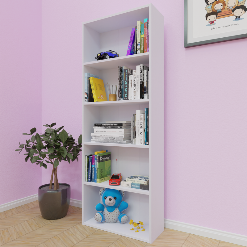 URAN | Bookcase/Bookshelf, 5 Shelf Bookcases & Standing Shelves VIKI FURNITURE Frosty White  