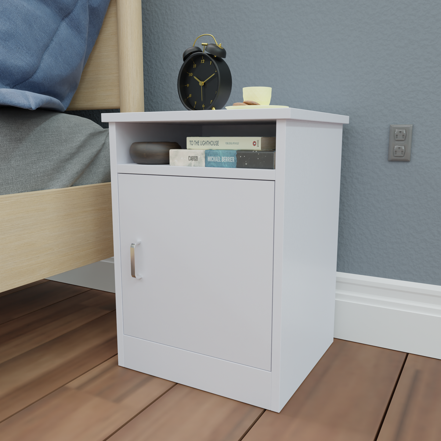 EZHIL| Bedside table, Door Nightstands VIKI FURNITURE Frosty White  