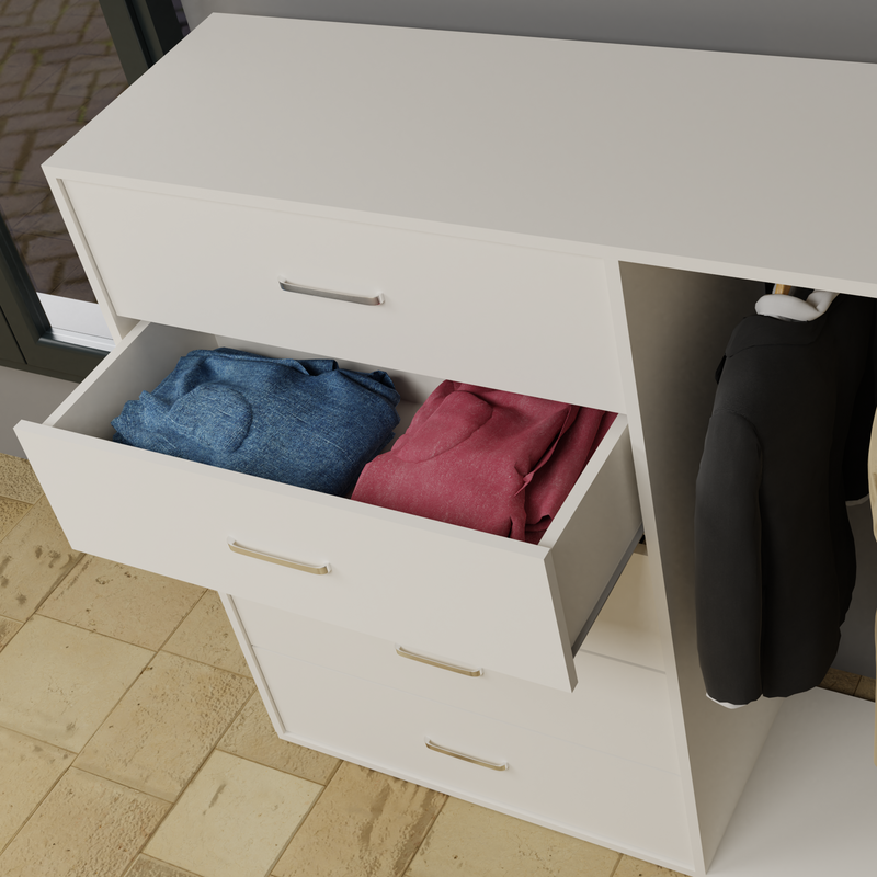 KAYAL | Chest of 5 Drawer with Cloth Hanger | Frosty white/Wenge Bedroom Furniture Sets VIKI FURNITURE