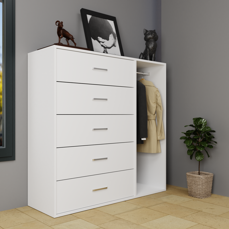 KAYAL | Chest of 5 Drawer with Cloth Hanger | Frosty white/Wenge Bedroom Furniture Sets VIKI FURNITURE   