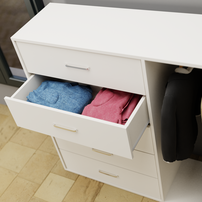 KAYAL | Chest of 5 Drawer with Cloth Hanger | Frosty white/Wenge Bedroom Furniture Sets VIKI FURNITURE