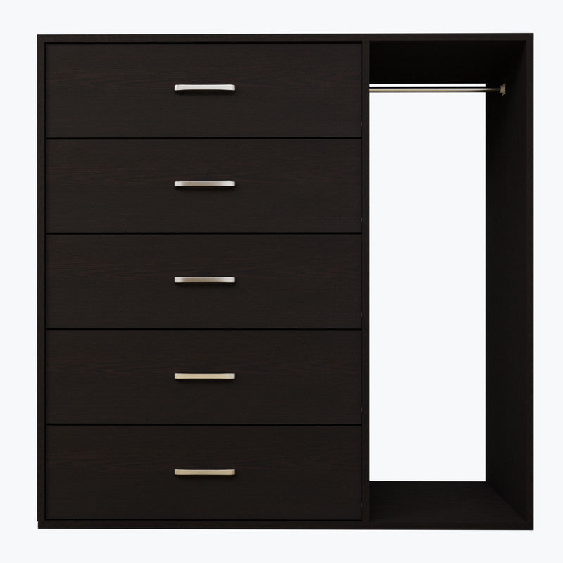 KAYAL | Chest of 5 Drawer with Cloth Hanger | Frosty white/Wenge Bedroom Furniture Sets VIKI FURNITURE   