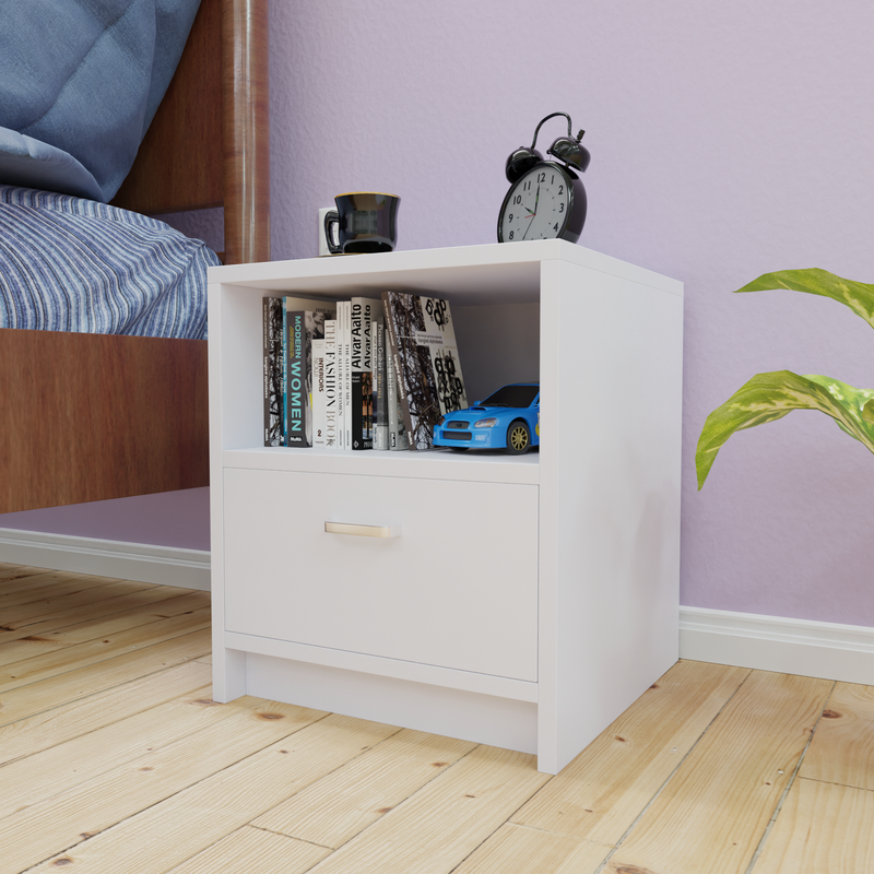 PUVIK | Bedside table, Single Drawer Nightstands VIKI FURNITURE Frosty White