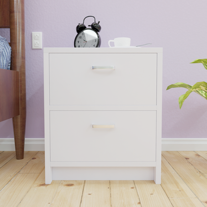 PUVIK | Bedside table, Double Drawer Nightstands VIKI FURNITURE Frosty White  