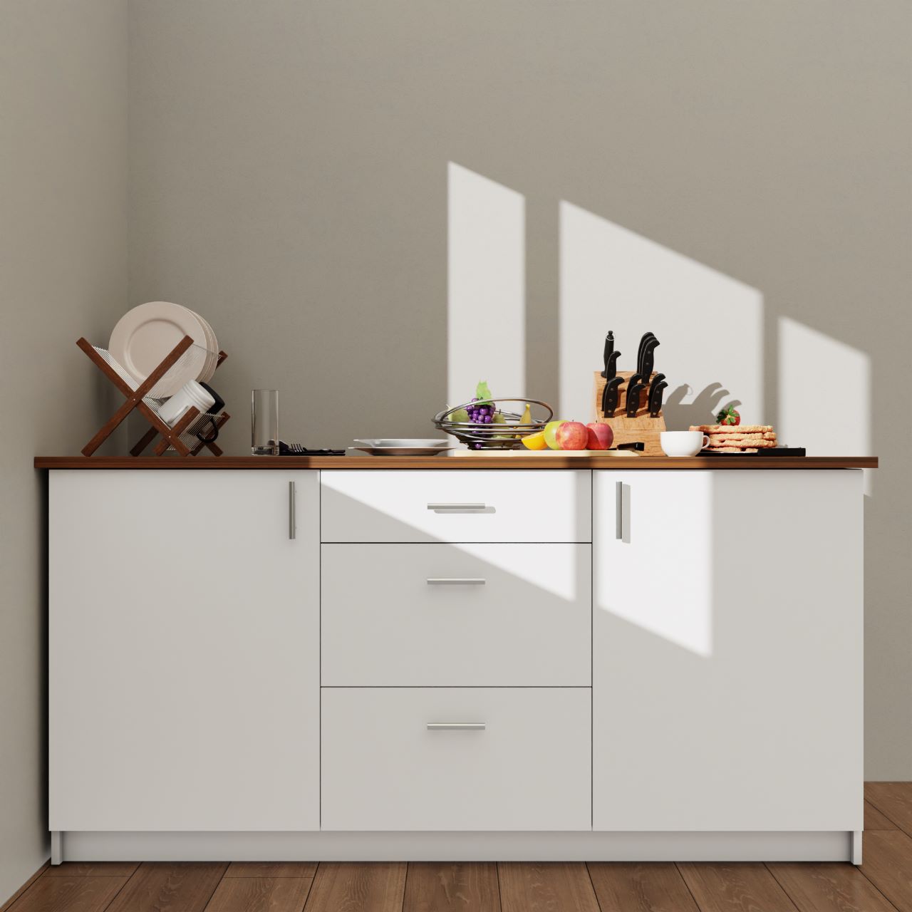 VIKI Kitchen Base Cabinets with 3 drawer cabin , 2 doors - size : 180x88x60 CM ( Frosty White ) kitchen cabinet VIKI FURNITURE