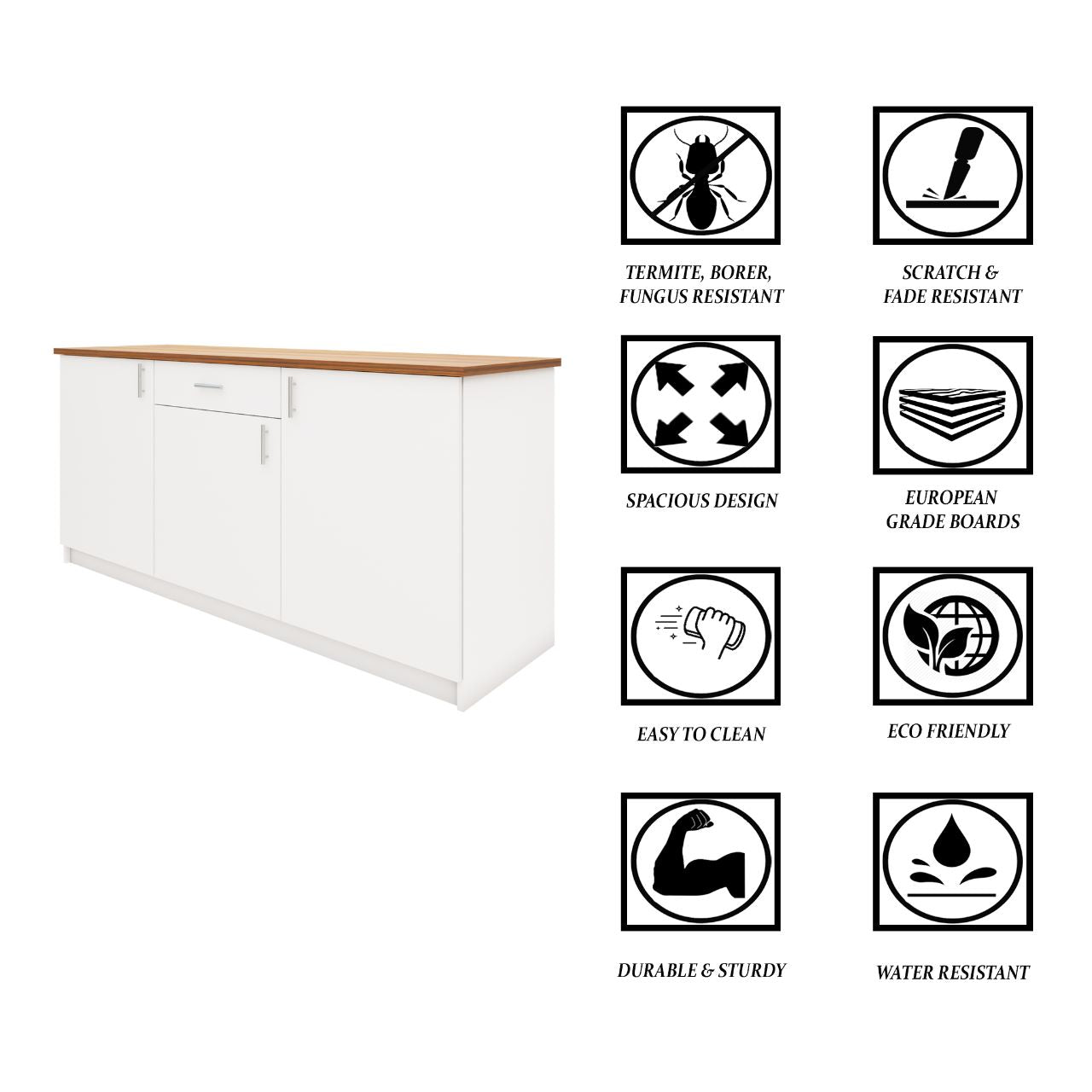 VIKI Kitchen Base Cabinets with 1 drawer , 3 doors - size : 180x88x60 CM ( Frosty White ) kitchen cabinet VIKI FURNITURE