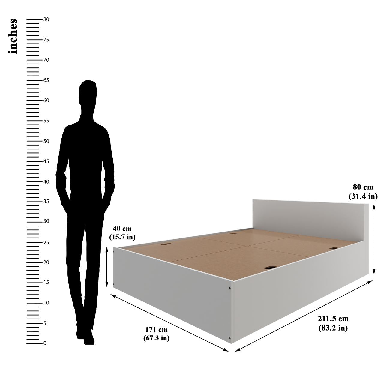 VIKI Engineered Wood Bed (Queen size)-2100x1700x800-Frosty white & Wenge Bedroom Furniture Sets VIKI FURNITURE