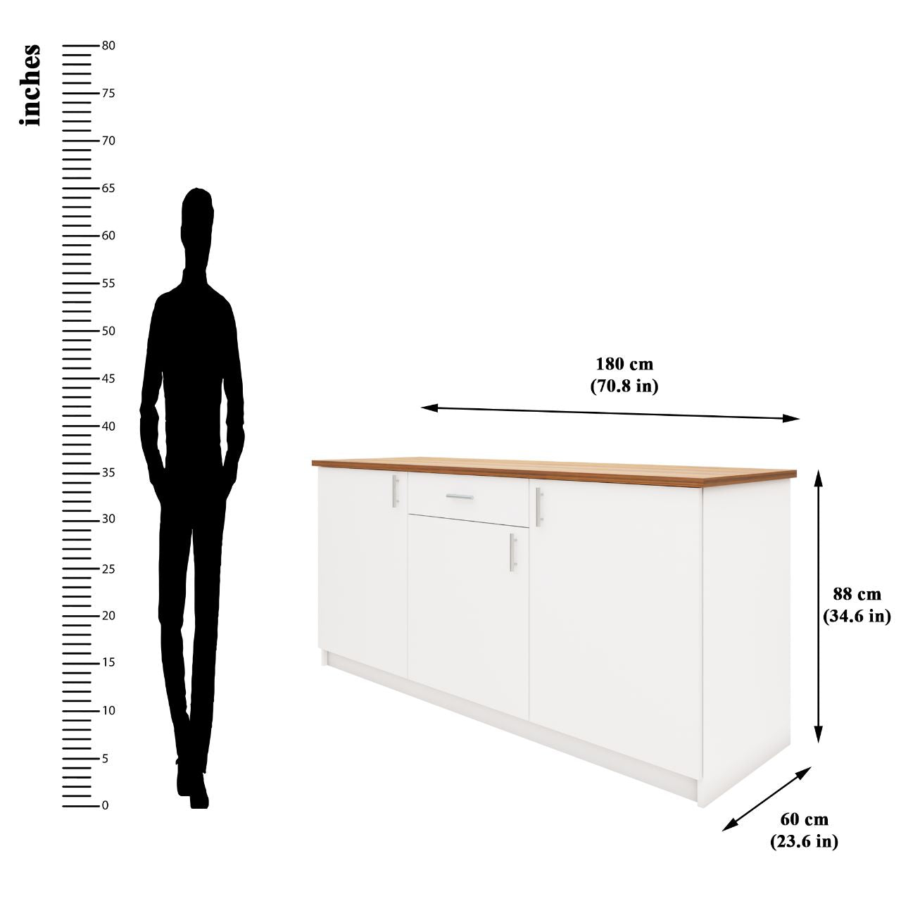 VIKI Kitchen Base Cabinets with 1 drawer , 3 doors - size : 180x88x60 CM ( Frosty White ) kitchen cabinet VIKI FURNITURE