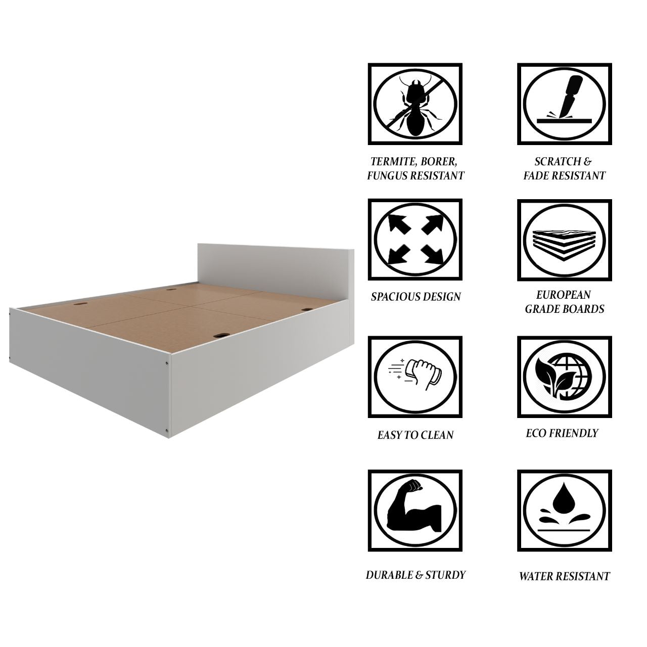 VIKI Engineered Wood Bed (Queen size)-2100x1700x800-Frosty white & Wenge Bedroom Furniture Sets VIKI FURNITURE