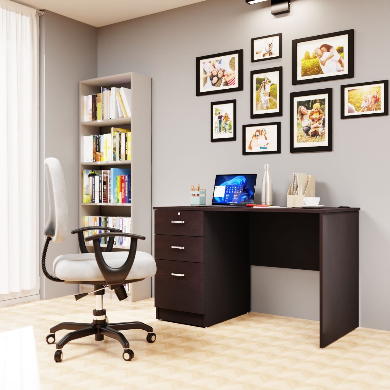 VIKI Engineered Wood Desk/Study Table(Suede Finish, Frosty White and wenge ) KANALI