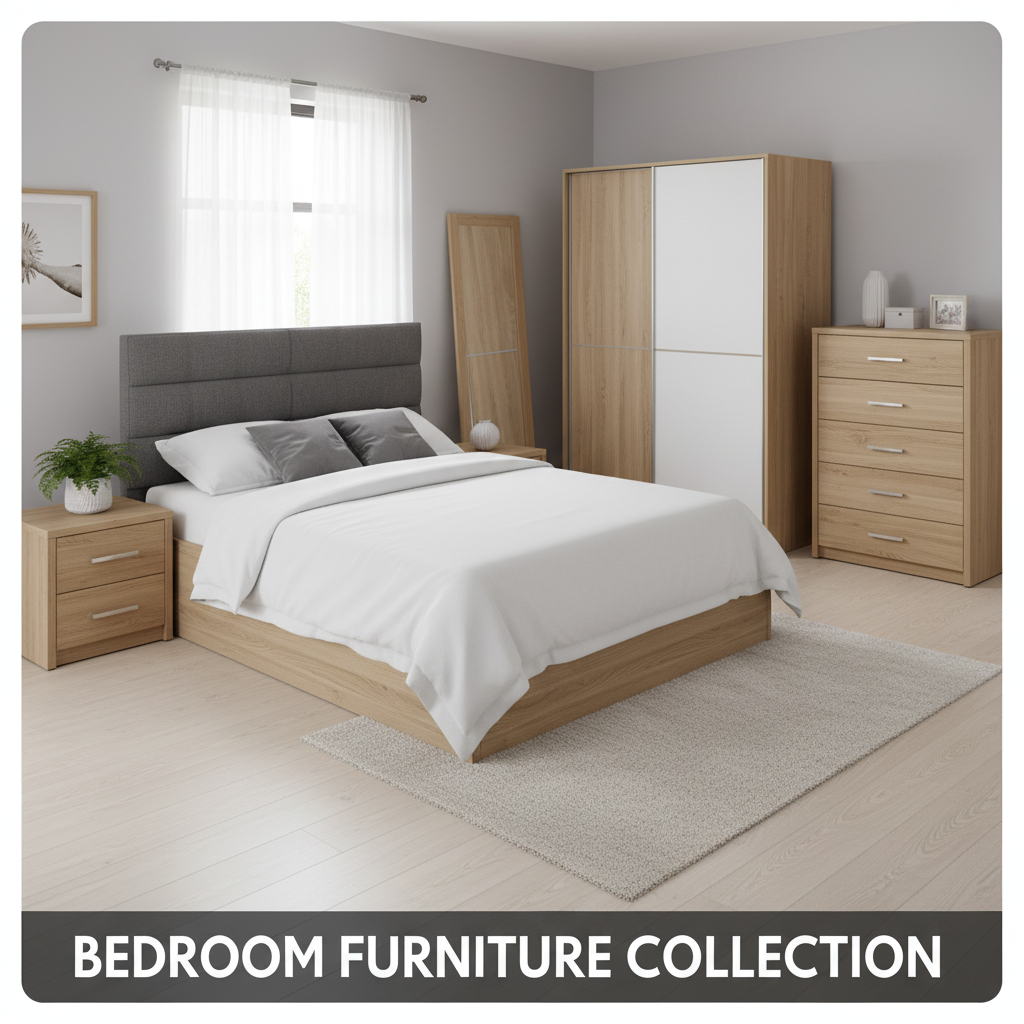 Complete modern bedroom set with wooden storage bed and matching nightstands