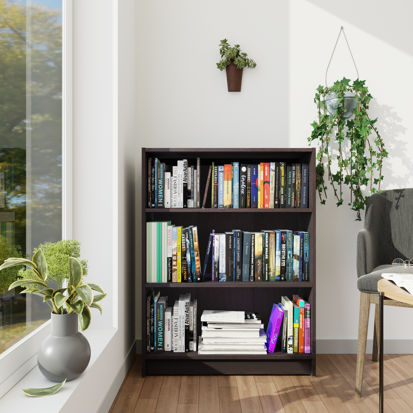 VIKI | BODHI | Bookrack / Bookshelves, Frosty White, Dark Wenge, Brussel Walnut