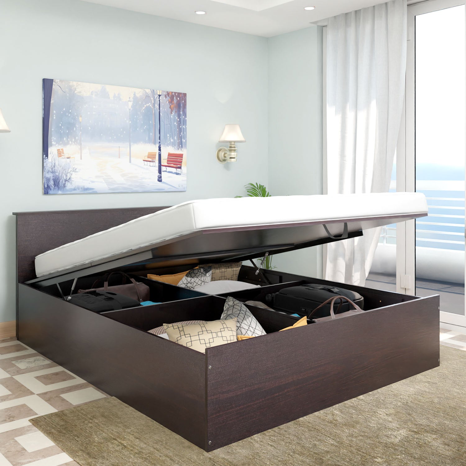 VIKI | Hydraulic Bed with Storage Bedroom Furniture Sets VIKI FURNITURE Queen Walnut