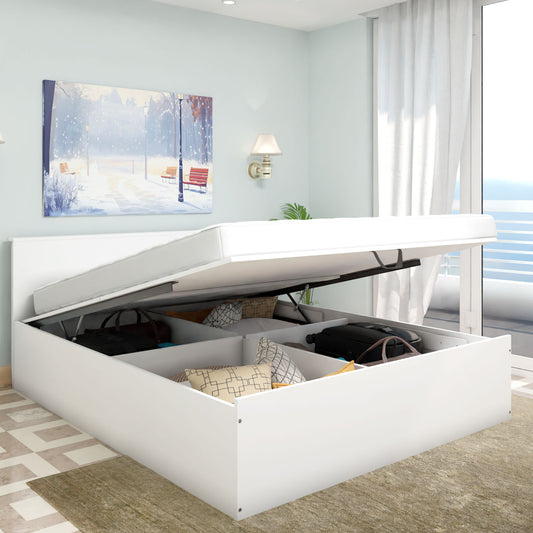VIKI | Hydraulic Engineered Wood Bed with Storage, Bedroom Bed Bedroom Furniture Sets VIKI FURNITURE Frosty White Queen